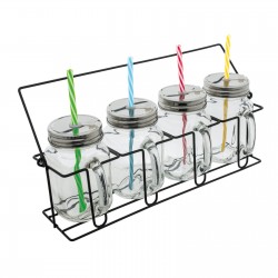 Set of 4 glass mugs with straws REFLECTS-ARACUJA