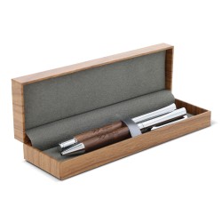 Zestaw długopis i pióro kulkowe w pudełku z drewna orzechowego